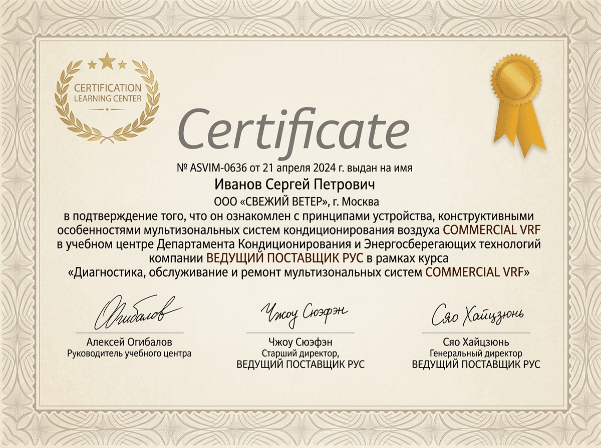 Сертификат авторизации Midea